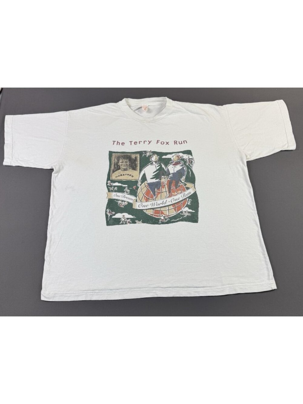 Rare Vintage 90s The Terry Fox Run One Dream World Run Marathon White XL Promo T